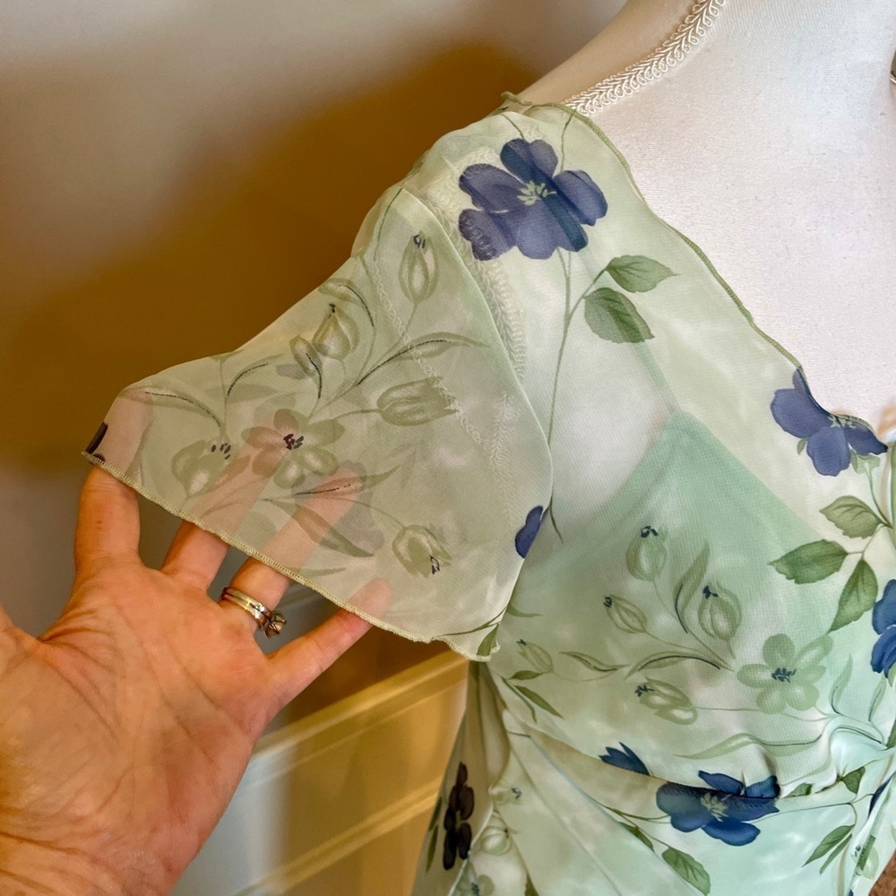 Vintage 90s dress 13 DBY Ltd Green Floral slip dress sheer whimsical fairycore - Picture 3 of 7